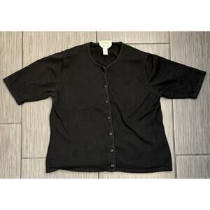 Talbots Black Short Sleeve Full Button Cardigan Size Petite Medium Made In Italy